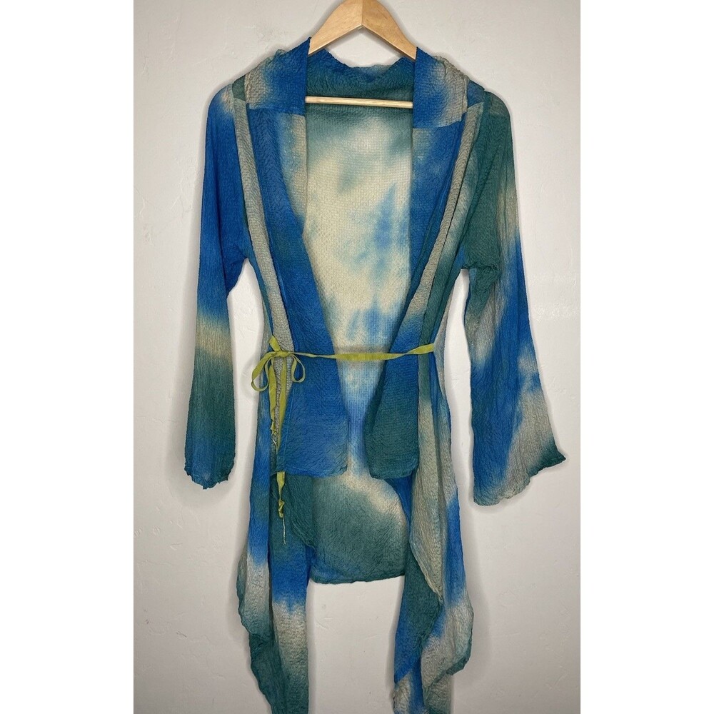 Bryn Walker Top Womens M Green Silk Watercolor Art to Wear Wrap Layering Top